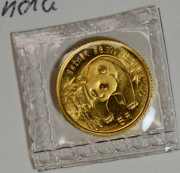 China 1986 5 Yuan gold mint sealed BU 1/20 oz panda GL0059