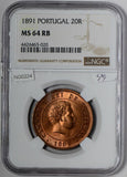 NG0224 Portugal 1891  20 Reis NGC MS 64RB combine shipping