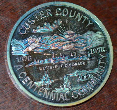 U0013 Colorado Custer County medal toned Centennial Community 1976 blue toning