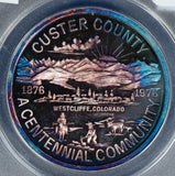 1967  Medal ANACS MS67 custer county colorado centennial blue toning NG0256 com