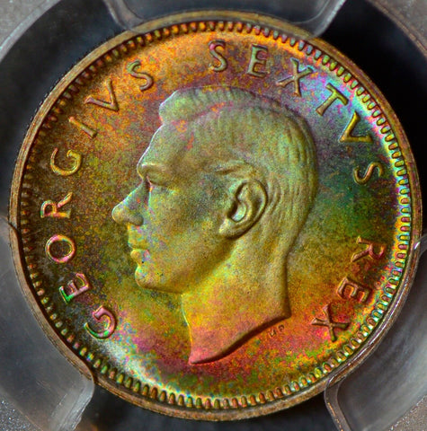 PC0011 1952 South Africa 6 Pence PCGS PR67 Toning B/T toned morgan dollar