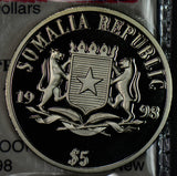 Somalia 1998  5 Dollar Proof ultra cameo lion S0150  combine shipping