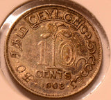 C0053 Ceylon 1908  10 Cents   combine shipping