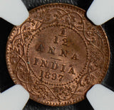 British India 1897 C 1/12 Anna NGC MS62RB calcutta mint NG0407 combine shipping