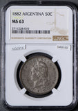 NG0314 Argentina 1882  50 Cents silver  NGC MS63 rare in this grade  combine shi