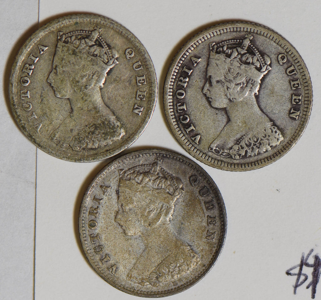 Hong Kong 1893 /95/1900 10 Cents silver 3 pieces BU0473 combine shipping