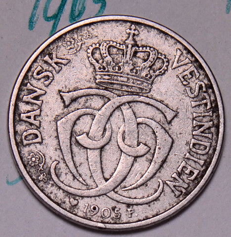D0023 Danish West Indies 1905  5 Cents  25 Bit combine shipping
