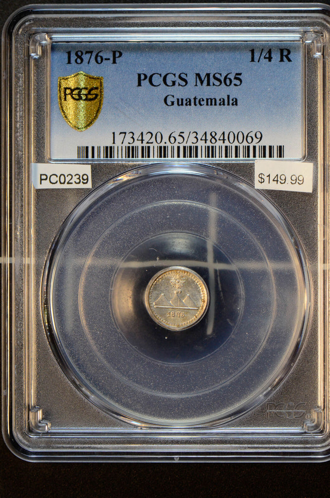PC0239 Guatemala 1876 P 1/4 Real silver PCGS MS65 rare in this grade combine shi