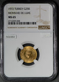 NG0364 Turkey 1972 25 Kurush gold NGC MS65 gold rare in this grade combine shipp