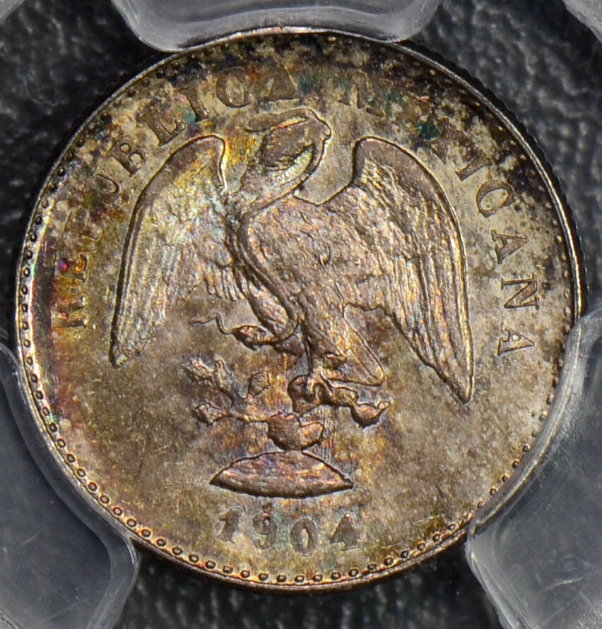 Mexico 1904  5 Centavos silver PCGS MS66 gorgeous toning PC0121 combine shipping