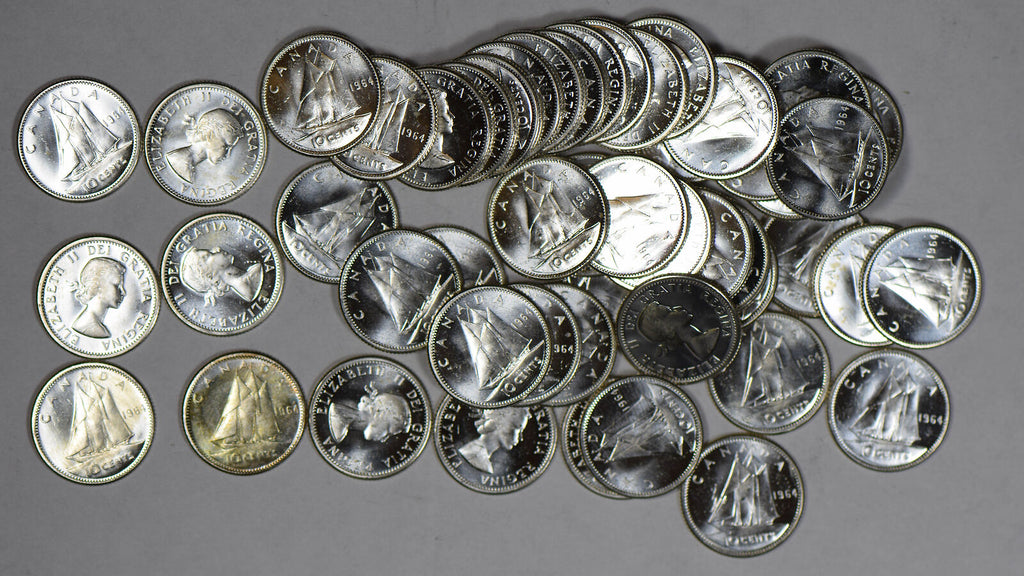 Canada 1964 roll of 50Pcs 10 Cents silver Gem BU prooflike BU0449 combine shippi