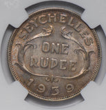 Seychelles 1939 Rupee silver NGC MS62 NG0657 combine shipping