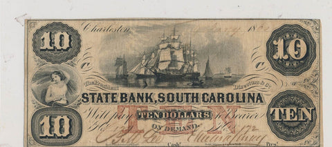 RC0238  1860 state bank of south carolina $10 combine shipping