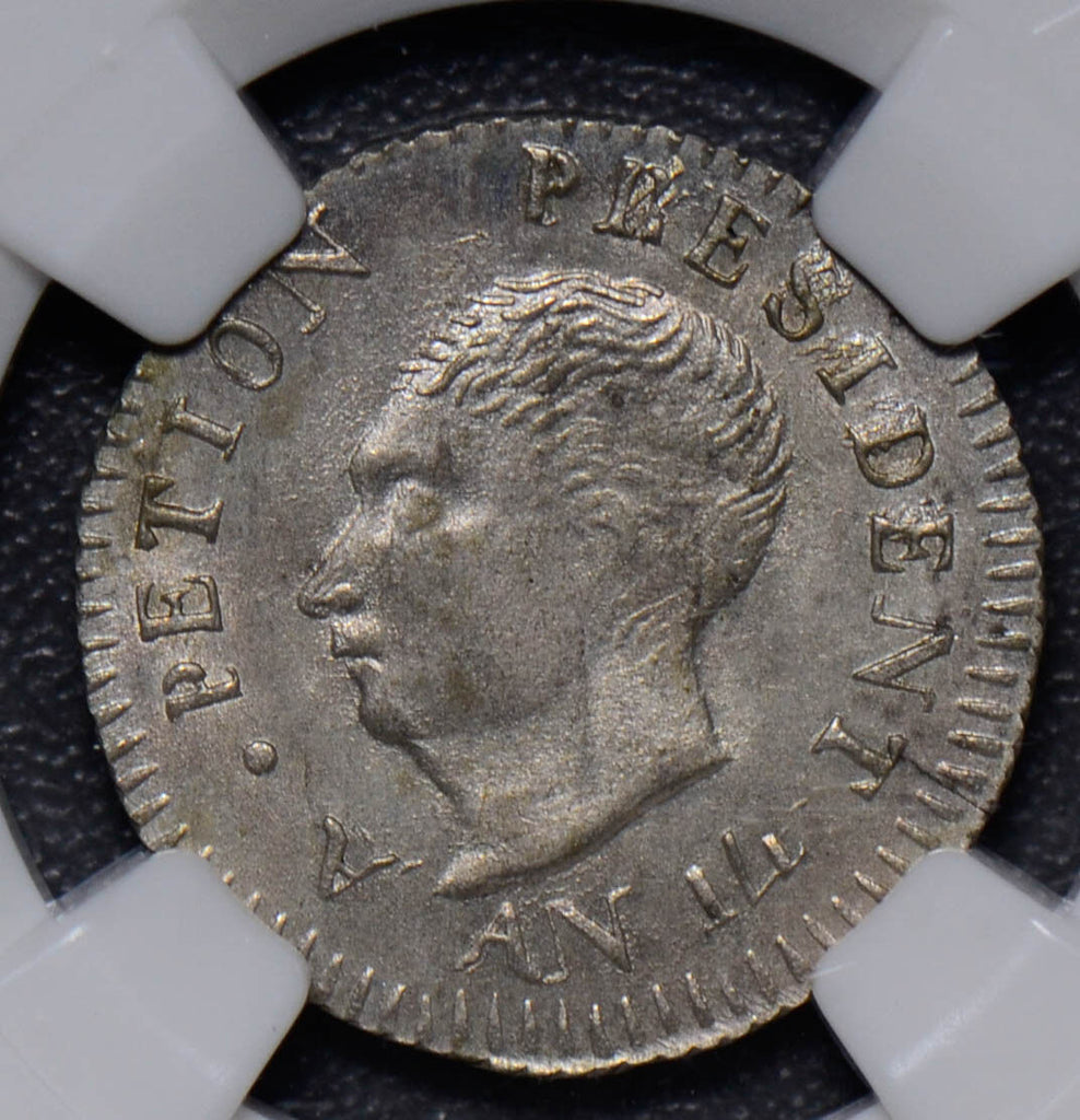 NG0329 Haiti 1817 AN 14 25 Centimes silver  NGC MS 64 rare in this grade