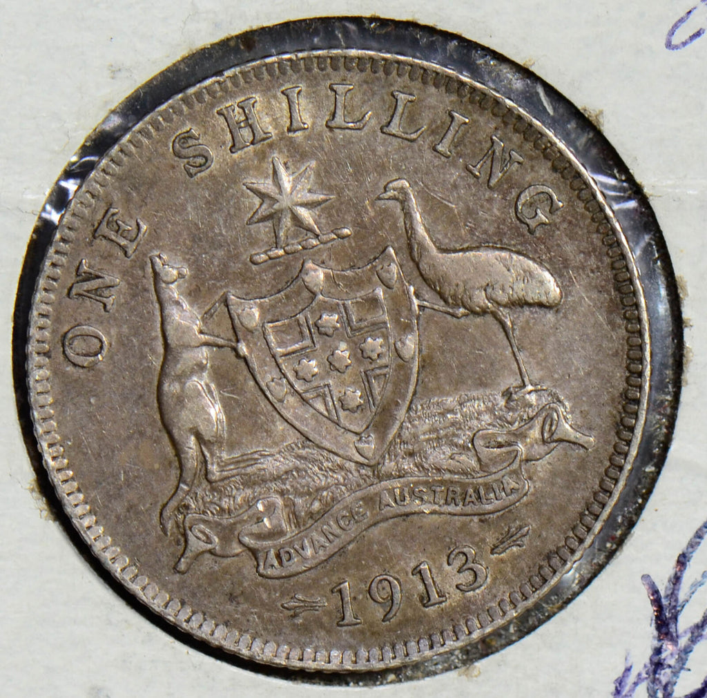 Australia 1913 Shilling silver AU  AU0064 combine shipping