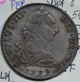 P0091 Peru 1779  8 Reales silver  rare in this grade combine shipping