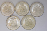 Mexico 1930 ~45 Peso silver UNC cap and rays 5 pieces BU0373 combine shipping