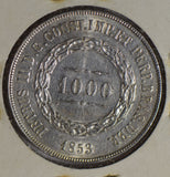 Brazil 1853 1000 Reis silver lustrous B0177 combine shipping