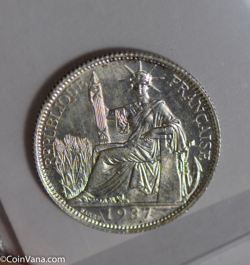 French Indo china 1937 20 Cents silver rare this nice BU0501 combine shipping