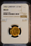NG0604 Great Britain 1902 1/2 half sovereign gold NGC MS63 combine shipping