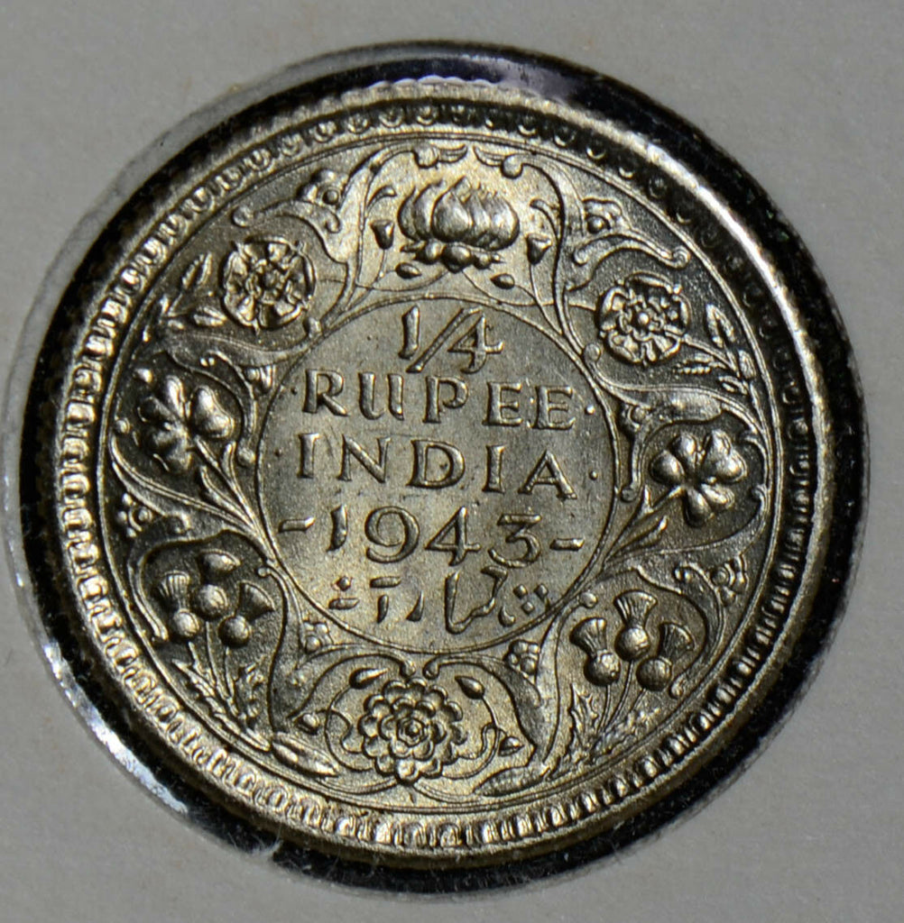 British India 1943 1/4 Rupee silver  I0283 combine shipping
