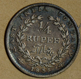 British India 1835 1/4 Rupee silver East India Company W I0256 combine shipping