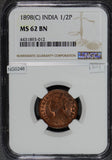 British India 1898 C 1/2 Pice NGC MS62 BN NG0248 combine shipping