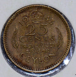 Ceylon 1943 25 Cents  190006 combine shipping