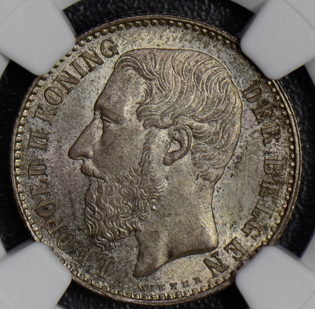 NG0353 Belgium 1887 Franc silver satin surface rare in this grade combine shippi