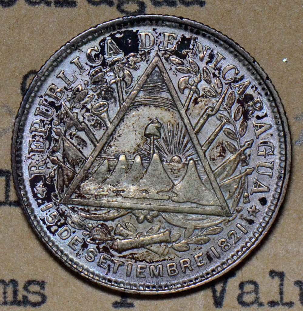 Nicaragua 1887 20 Centavos silver AU rare in this grade N0078 combine shipping