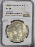 Panama 1947 Balboa silver NGC MS64 lustrous NG0845 combine shipping
