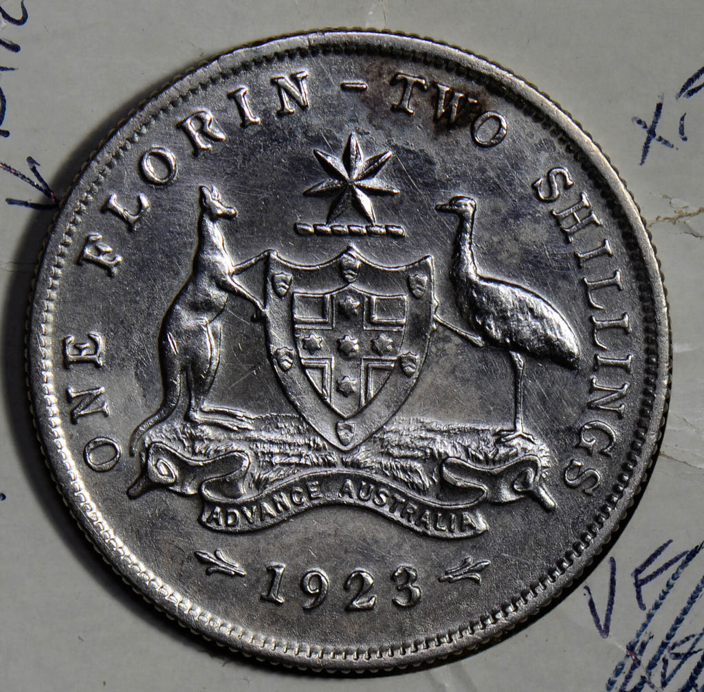 Australia 1923 Florin silver AU cleaned key date AU0059 combine shipping