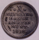 D0041 Danish West Indies 1816  10 Skilling combine shipping