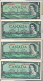 RC0124 Canada 1954 $1 AU~UNC lot of 4, various signiture combine shipping