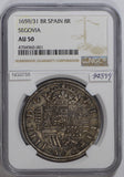 Spain 1659 /31 8 Reales silver NGC AU50 Segovia rare overdate NG0755 combine shi