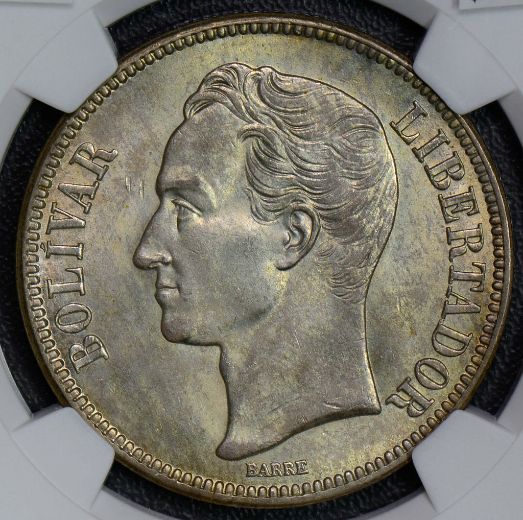 NG0346 Venezuela 1935 5 Bolivares silver NGC MS64 lustrious rare in this grade c