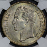 NG0346 Venezuela 1935 5 Bolivares silver NGC MS64 lustrious rare in this grade c