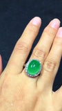 Chinese vintage natural emerald jade jadeite diamond platinum ring
