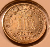 C0018 Ceylon 1894  10 Cents   combine shipping