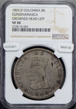 Colombia 1820 8 Reales silver NGC VF30 rare in this grade, indentation ar NG0481