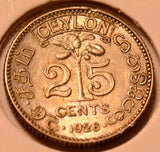 C0022 Ceylon 1926  25 Cents   combine shipping