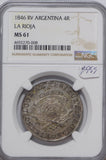 Argentina 1846 4 Reales silver NGC MS61 La Rioja second finest known, only 1 in