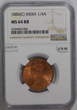 British India 1880 C 1/4 Anna NGC MS64RB NG0781 combine shipping