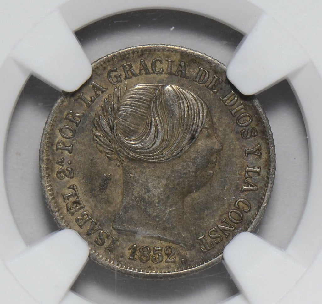 NG0233 Spain 1852 Madrid 2 Reales NGC AU 53 combine shipping