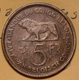 B0072 Belgian Congo 1936  5 Francs  lion combine shipping