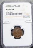 Canada 1925 Small Cent NGC MS61BN rare in mint state! NG0478 combine shipping