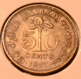C0074 Ceylon 1917  50 Cents   combine shipping