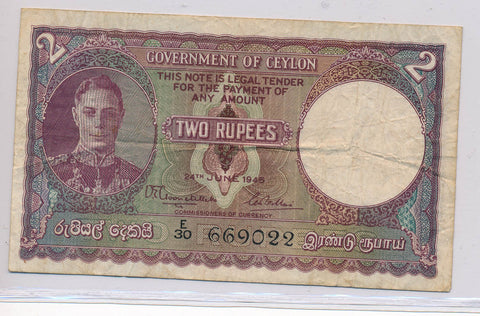 RC0133 Ceylon 1945 2 Rupees F combine shipping