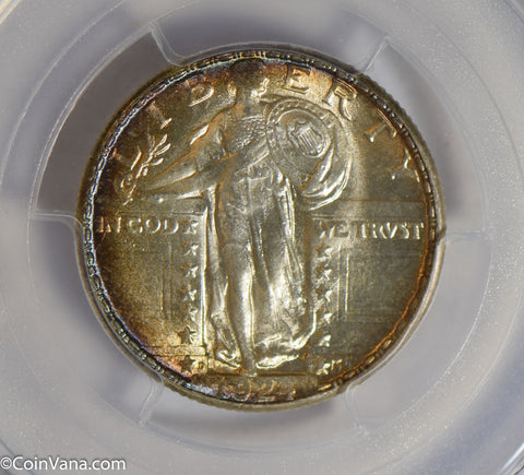 1924 D Standing Liberty Quarter silver PCGS MS65+ superb peripheral golden toni