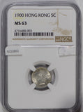 Hong Kong 1900 5 Cents silver NGC MS63 NG0860 combine shipping